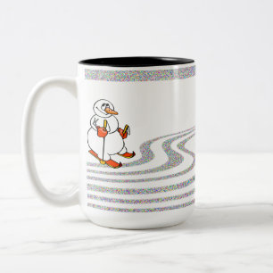 The Skiing Snowman - Two-Tone Coffee Mug