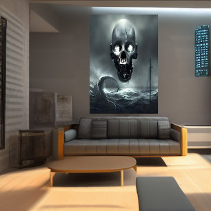 The skull and the sea   AI Art  Poster