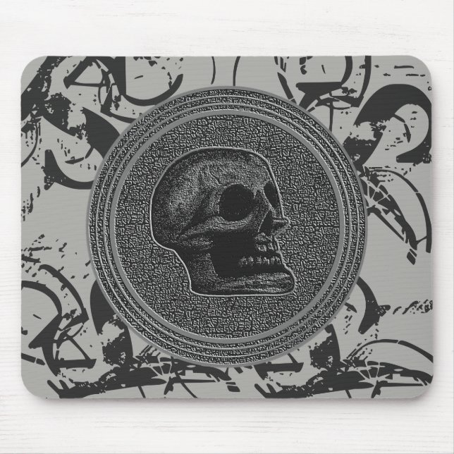 the Skull! (Circle Design ) 2018 Grey on Stone Mouse Pad (Front)