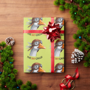 The Sky Calls! Funny Pilot Goose Wrapping Paper