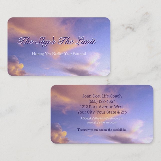 "The Sky's The Limit" Blue Sky, Pretty clouds Business Card (Front/Back)