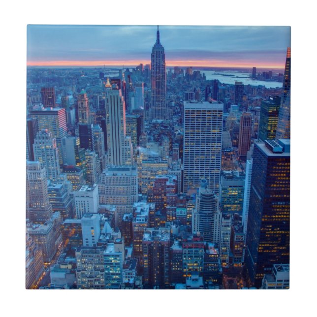 The skyscrapers of Manhattan are lit Ceramic Tile (Front)