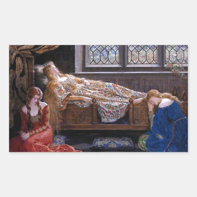 The Sleeping Beauty, c. 1921 by John Collier Rectangular Sticker (Front)