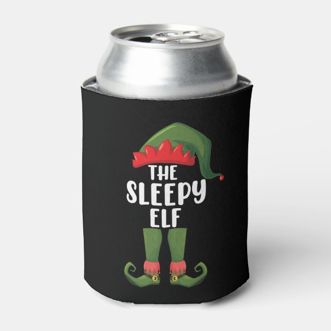 The Sleepy Elf Family Matching Group Christmas  Can Cooler (Can Front)