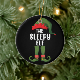 The Sleepy Elf Family Matching Group Christmas  Ceramic Ornament