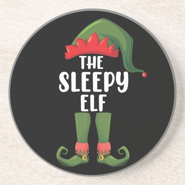 The Sleepy Elf Family Matching Group Christmas  Coaster (Front)