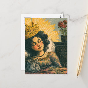 The Sleepy Queen and her Cat Postcard