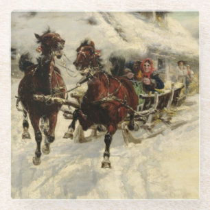The Sleigh Ride, 1896 (oil on canvas) Glass Coaster