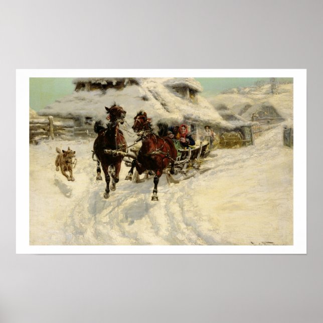 The Sleigh Ride, 1896 (oil on canvas) Poster (Front)