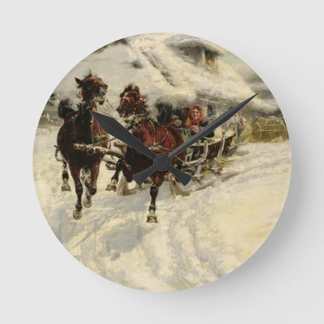 The Sleigh Ride, 1896 (oil on canvas) Round Clock (Front)