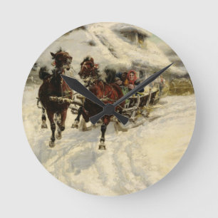The Sleigh Ride, 1896 (oil on canvas) Round Clock