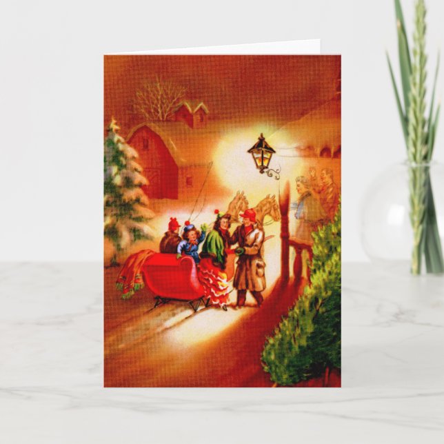The Sleigh Ride - Vintage Christmas Card (Front)