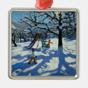 The slide in winter Bourg St Moritz Metal Tree Decoration