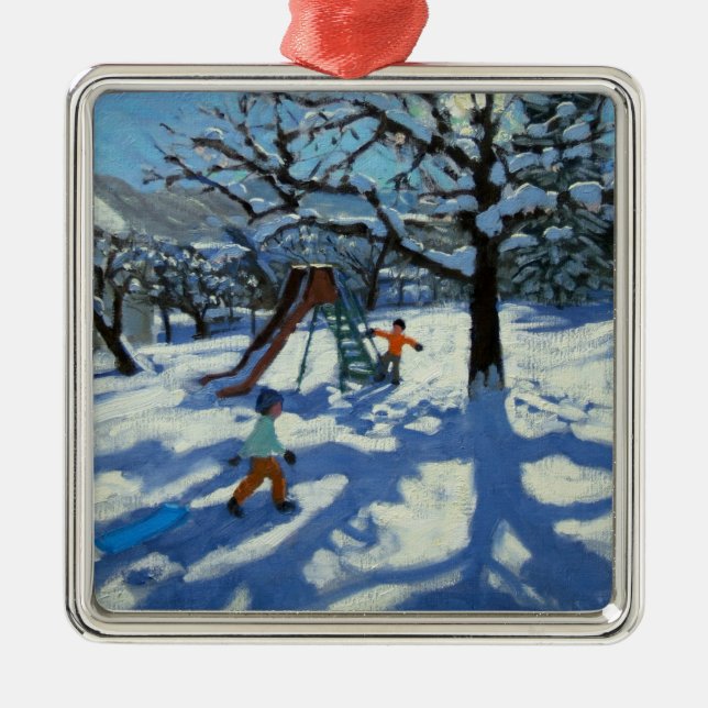 The slide in winter Bourg St Moritz Metal Tree Decoration (Front)