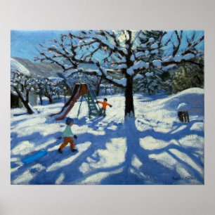 The slide in winter Bourg St Moritz Poster