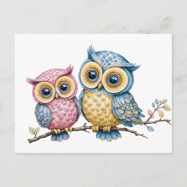 The small owl and the big owl - optional postcard (Front)
