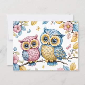 The small owl and the big owl postcard