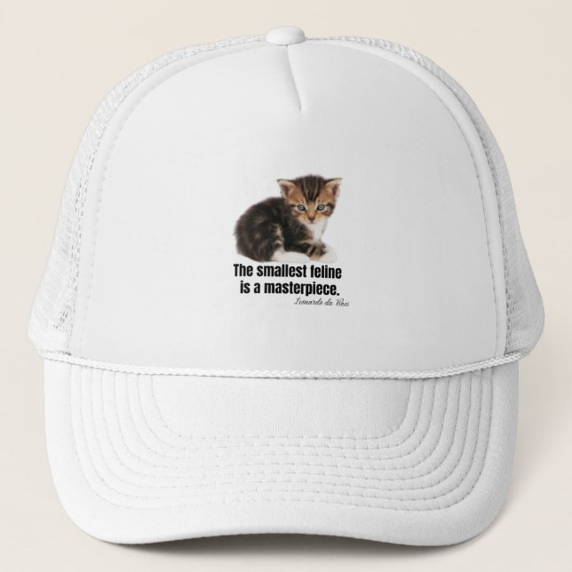 The smallest feline is a masterpiece. trucker hat (Front)