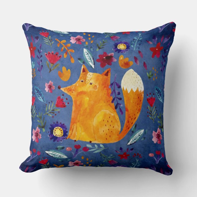 The Smart Fox in Flower Garden Cushion (Front)