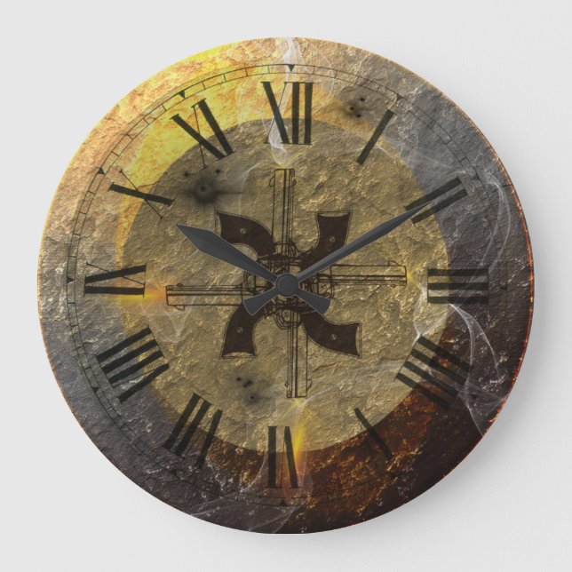 The Smoke Of Guns Cowboys Action Shooting Large Clock (Front)