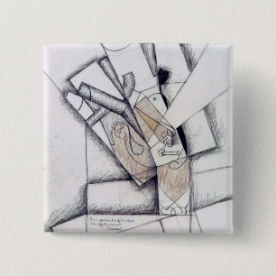 The Smoker, 1912 (charcoal & red chalk on paper) 15 Cm Square Badge
