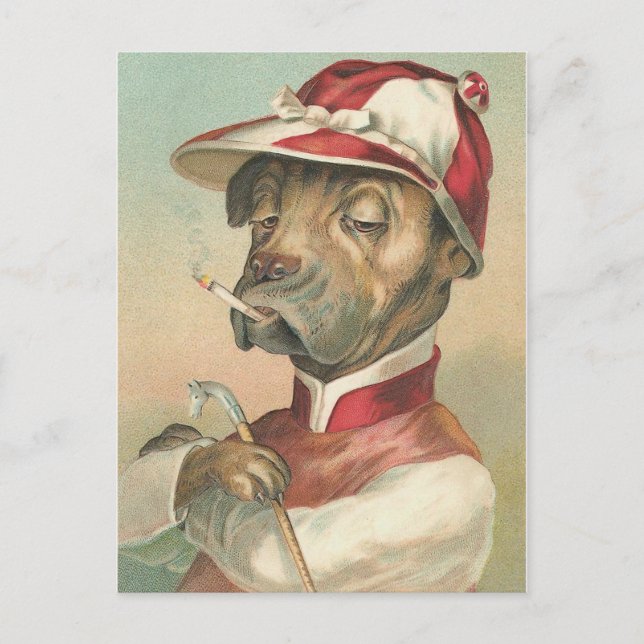 "The Smoking Jockey" Vintage Dog Postcard (Front)