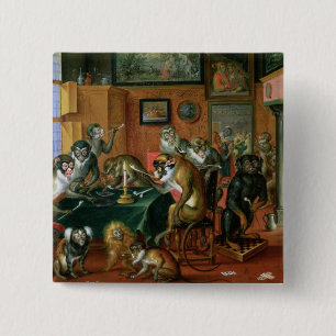 The Smoking Room with Monkeys 15 Cm Square Badge