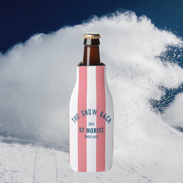 The Snow Bach Pink Cabana Stripe Bachelorette Bottle Cooler (Creator Uploaded)