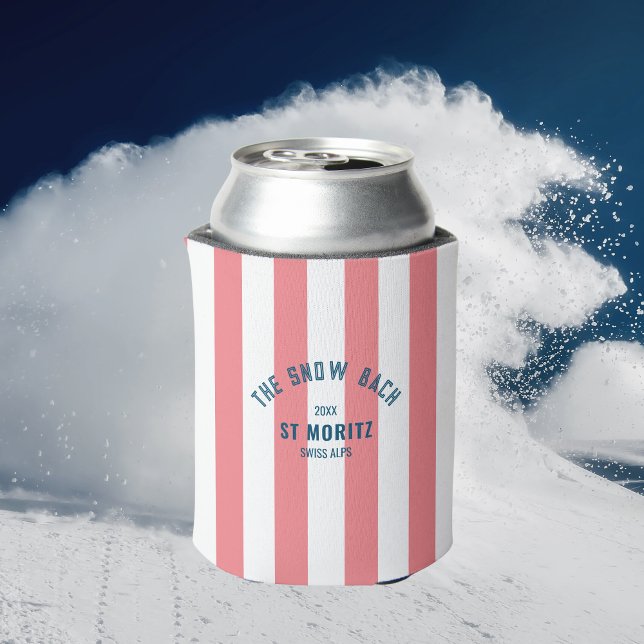 The Snow Bach Pink Cabana Stripe Bachelorette Can Cooler (Creator Uploaded)