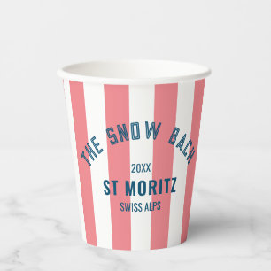 The Snow Bach Pink Cabana Stripe Bachelorette Paper Cups