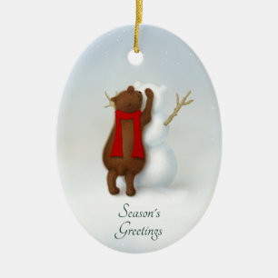 The Snowbear Whimsical Winter Scene Personalised Ceramic Ornament