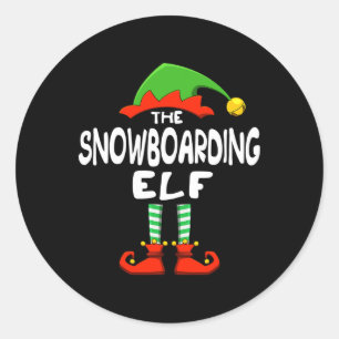 The Snowboarding Elf Funny Matching Family Christm Classic Round Sticker