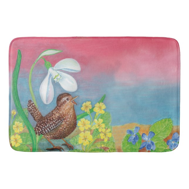 The snowdrop and the wren bird summon the spring  bath mat (Front)
