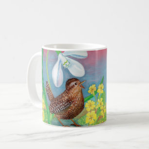 The snowdrop and the wren bird summon the spring  coffee mug