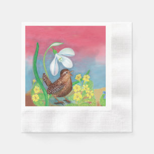The snowdrop and the wren bird summon the spring  napkin