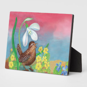 The snowdrop and the wren bird summon the spring plaque