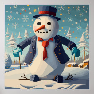 The snowman in a suit and tie at Christmas Poster