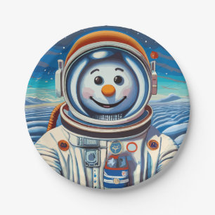 The Snowman is an astronaut at Christmas Paper Plate