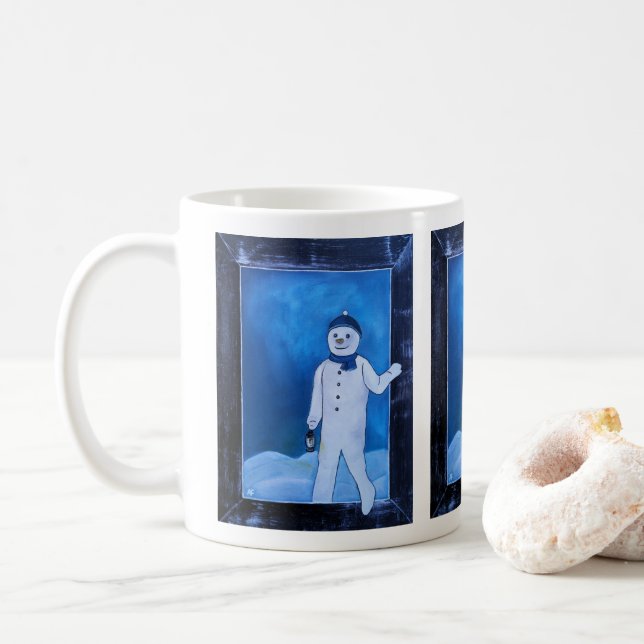 The Snowman's Escape Painting by Alfred Fox  Coffee Mug (With Donut)
