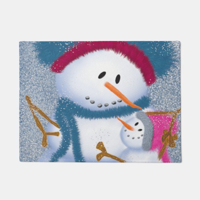 The SnowMomma And SnowGirl Illustration Doormat (Front)