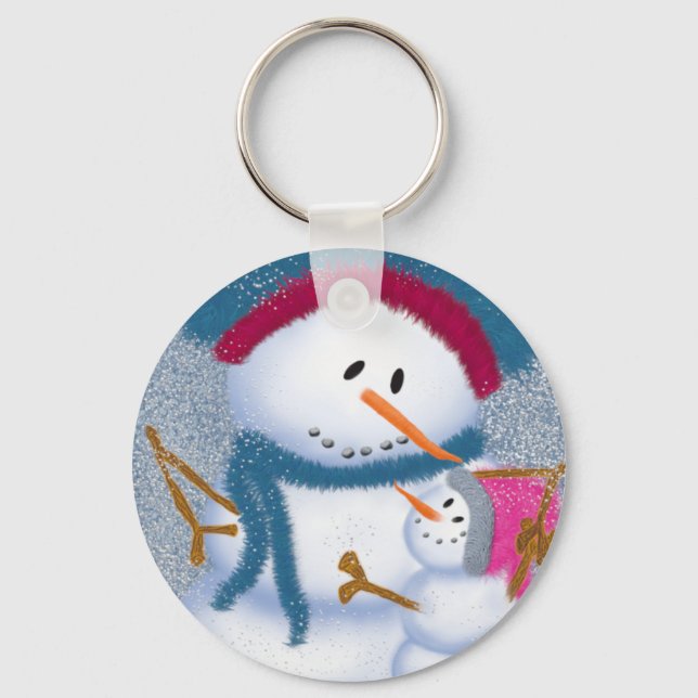 The SnowMomma And SnowGirl Illustration Key Ring (Front)