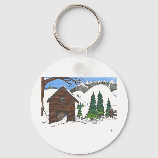 The Snowy Cabin Key Ring (Front)