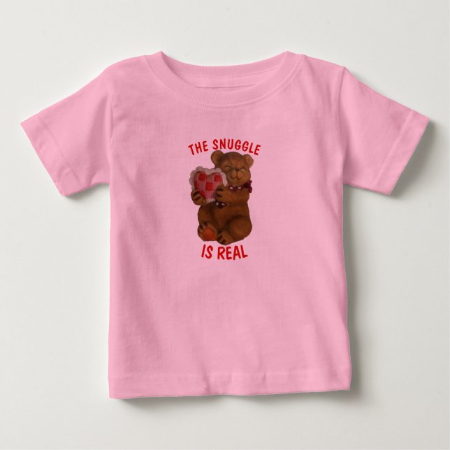 The Snuggle is Real  Bear and Heart Baby T-Shirt (Front)