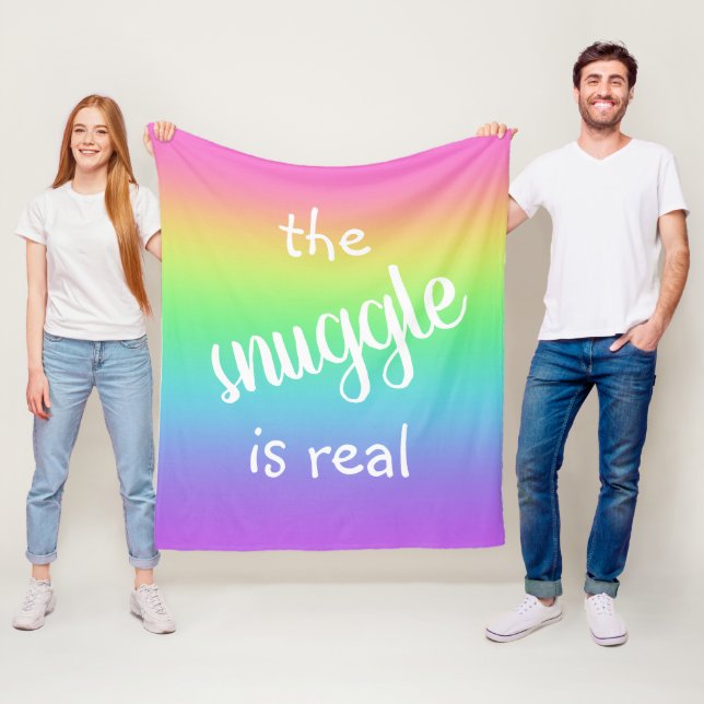 The Snuggle is Real Funny Rainbow Fleece Blanket (In Situ)