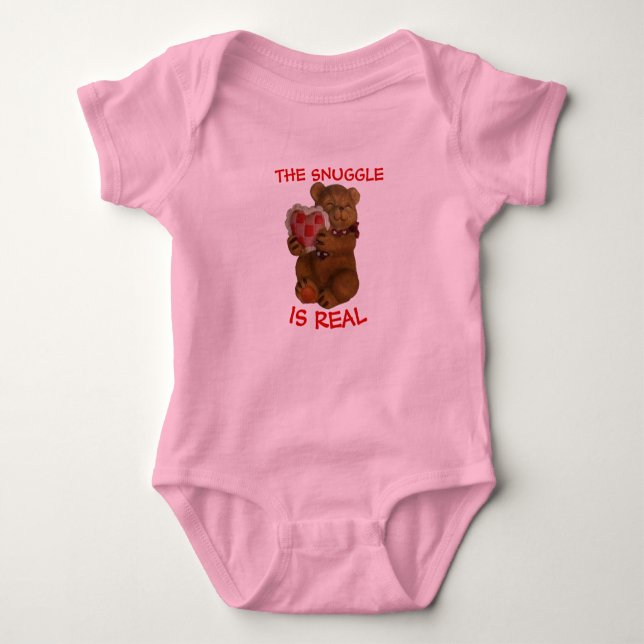 The Snuggle is Real  Teddy Bear and Heart Baby Bod Baby Bodysuit (Front)