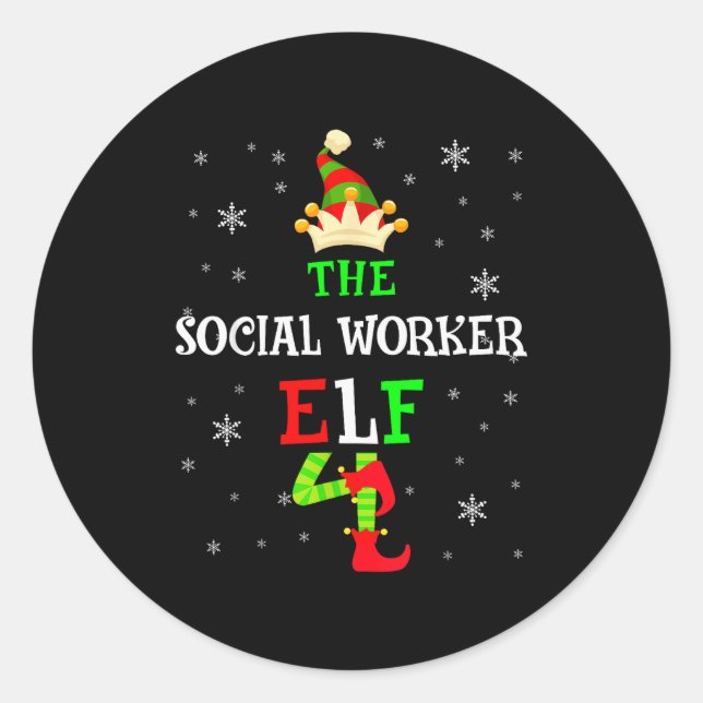 The Social Worker Elf Christmas Elf Matching Famil Classic Round Sticker (Front)