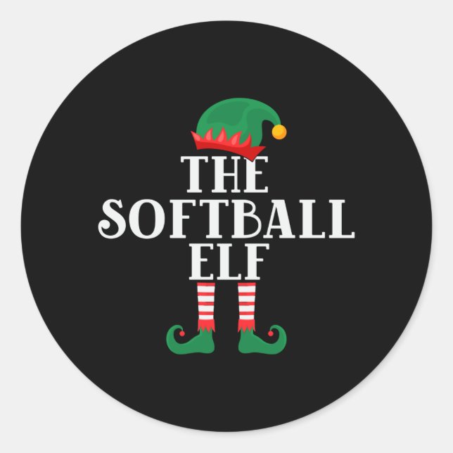 The Softball Elf Funny Christmas Classic Round Sticker (Front)