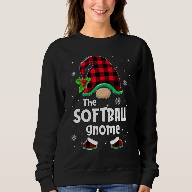 The Softball Gnome Buffalo Plaid Christmas Matchin Sweatshirt (Front)