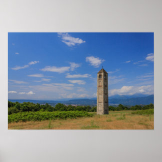 The solitary mediaeval bell tower on poster paper