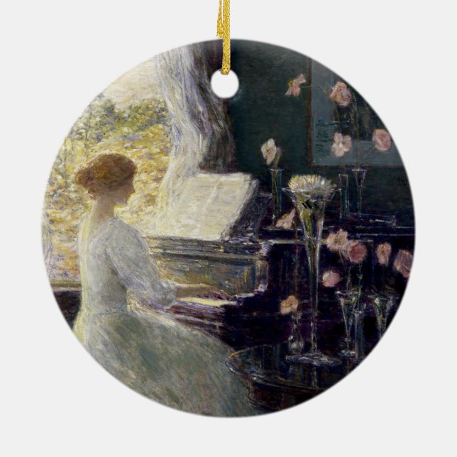 The Sonata by Frederick Childe Hassam Ceramic Ornament (Back)